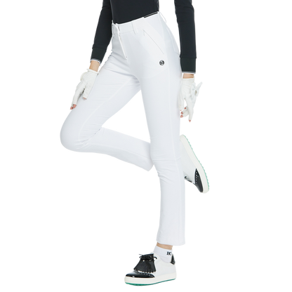 BLKTEE磨毛彈性腰直筒長褲(白)