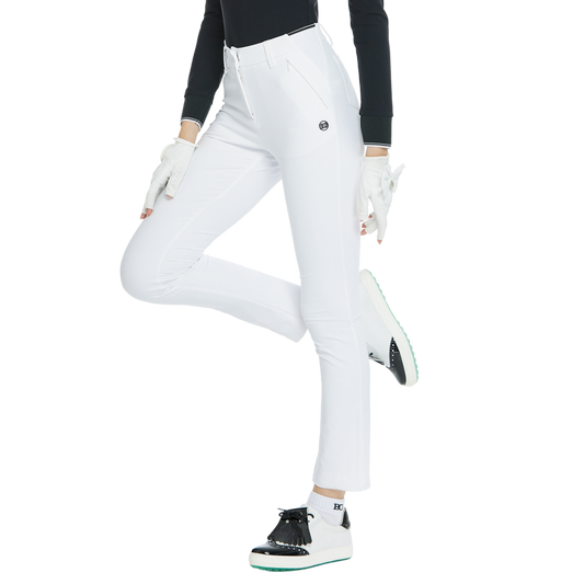 BLKTEE磨毛彈性腰直筒長褲(白)