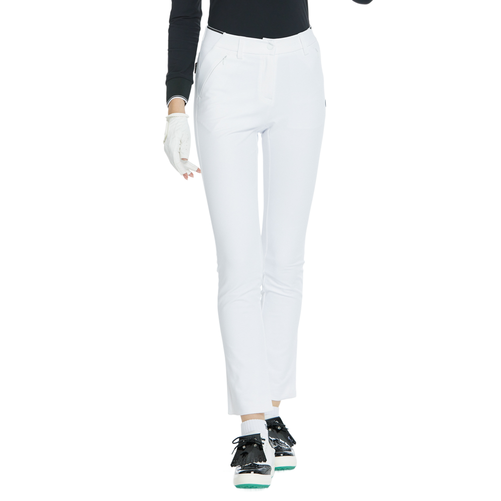 BLKTEE磨毛彈性腰直筒長褲(白)