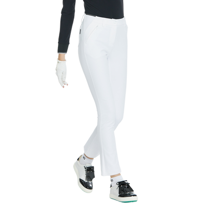 BLKTEE磨毛彈性腰直筒長褲(白)