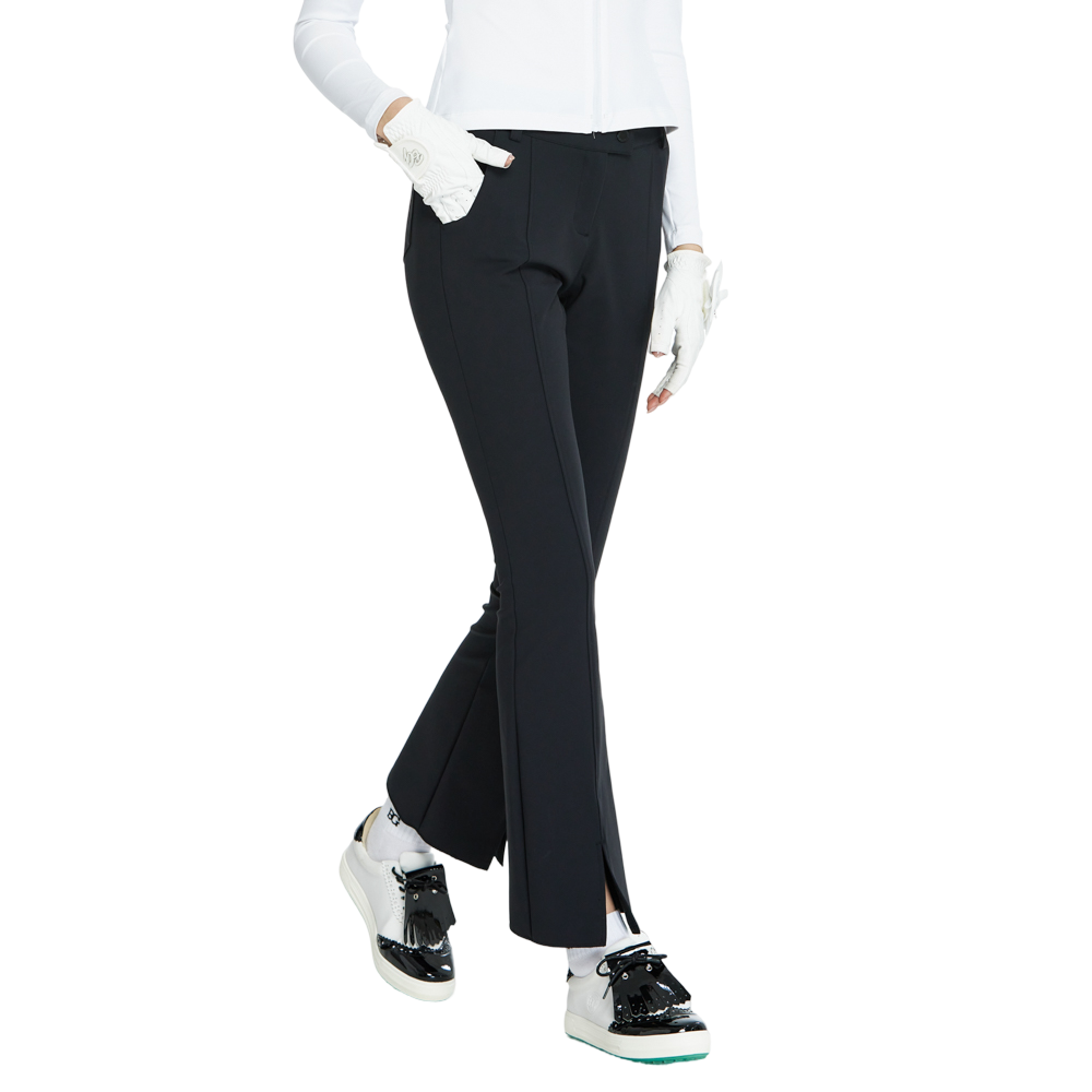 BLKTEE彈力腰微喇叭長褲(黑)