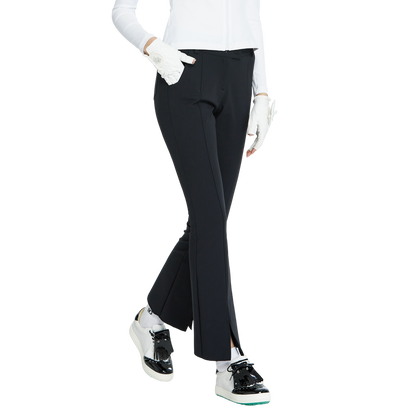 BLKTEE彈力腰微喇叭長褲(黑)