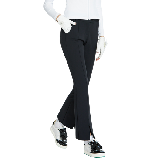 BLKTEE彈力腰微喇叭長褲(黑)