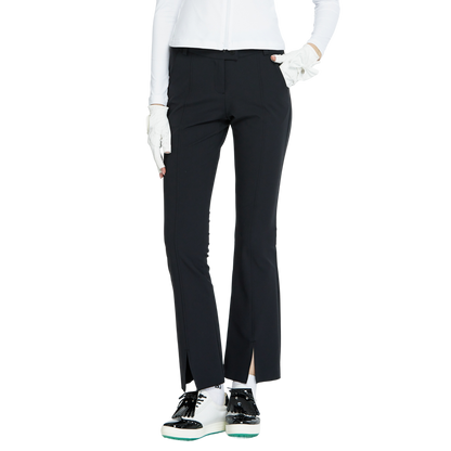 BLKTEE彈力腰微喇叭長褲(黑)