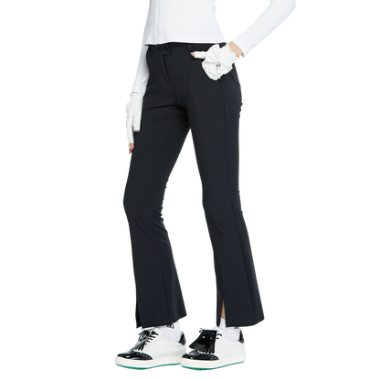 BLKTEE彈力腰微喇叭長褲(黑)