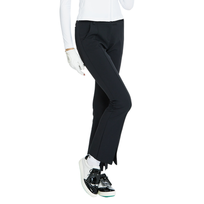 BLKTEE彈力腰微喇叭長褲(黑)