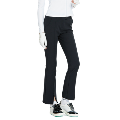 BLKTEE彈力腰微喇叭長褲(黑)