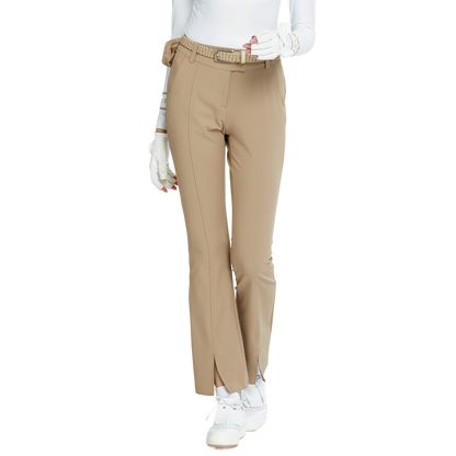 BLKTEE彈力腰微喇叭長褲(卡其)