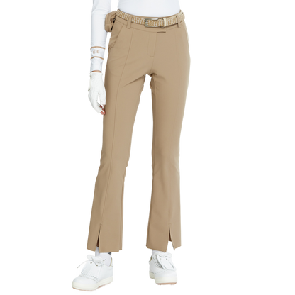 BLKTEE彈力腰微喇叭長褲(卡其)