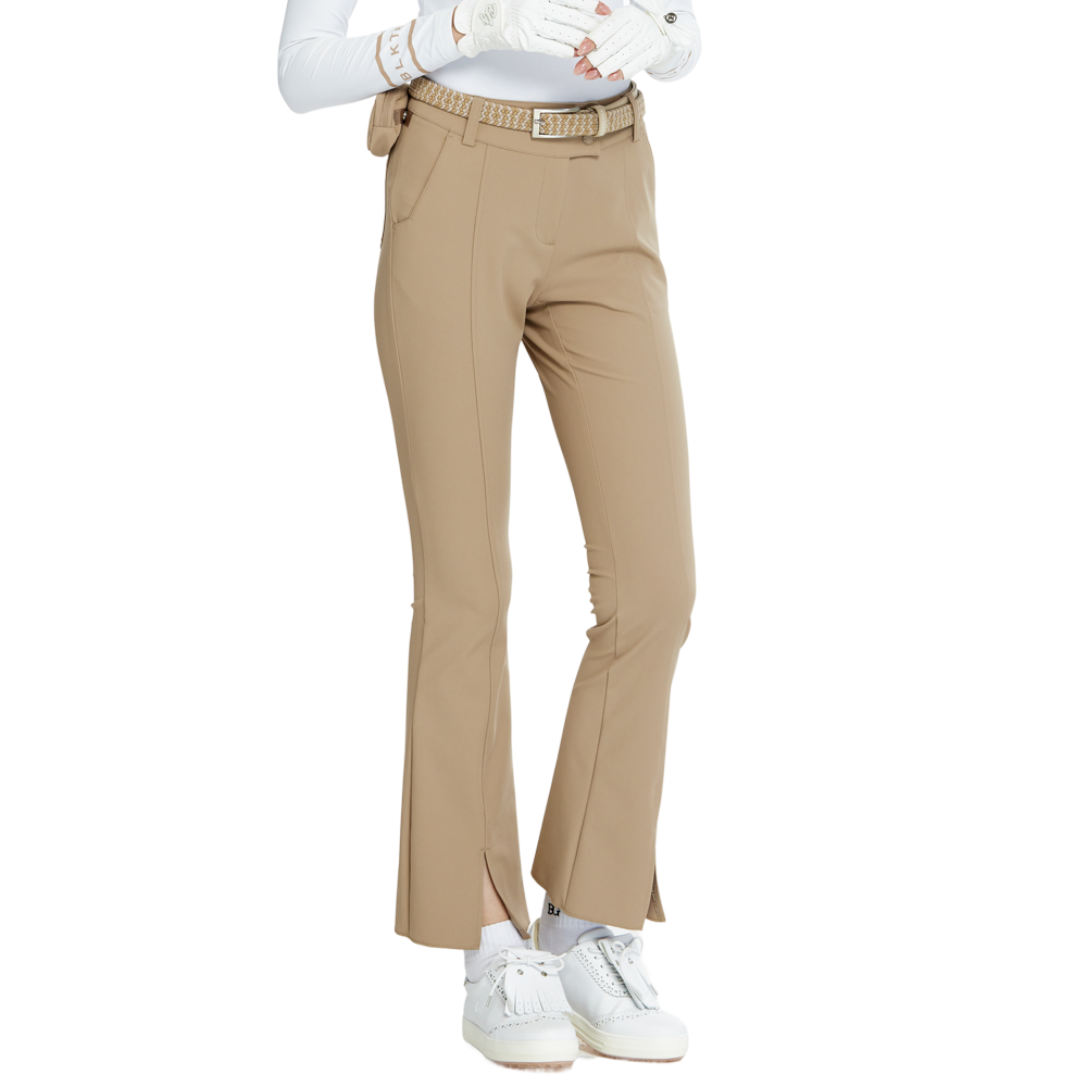 BLKTEE彈力腰微喇叭長褲(卡其)