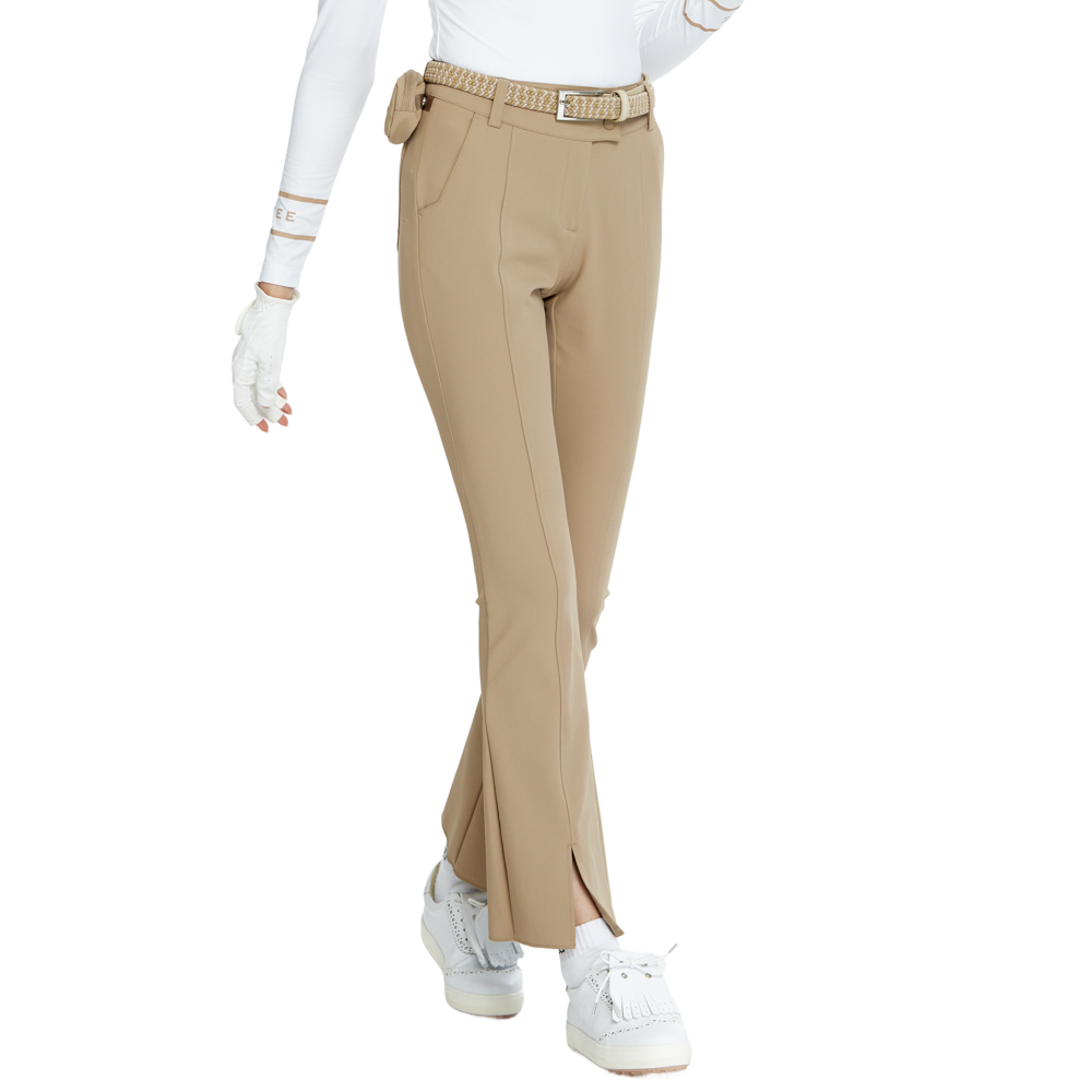 BLKTEE彈力腰微喇叭長褲(卡其)