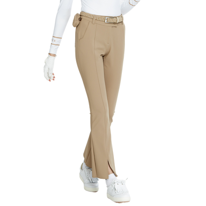 BLKTEE彈力腰微喇叭長褲(卡其)