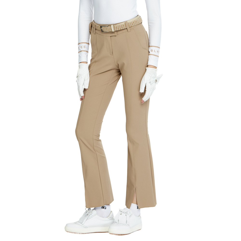 BLKTEE彈力腰微喇叭長褲(卡其)