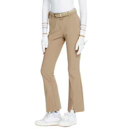 BLKTEE彈力腰微喇叭長褲(卡其)