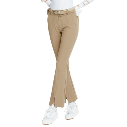 BLKTEE彈力腰微喇叭長褲(卡其)