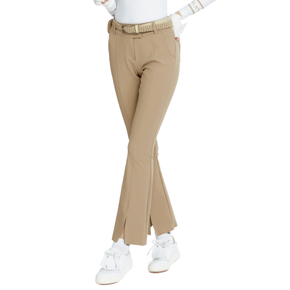 Elastic waist slightly flared trousers (khaki)
