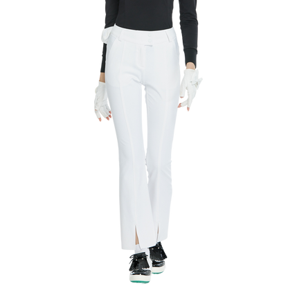 BLKTEE彈力腰微喇叭長褲(白)