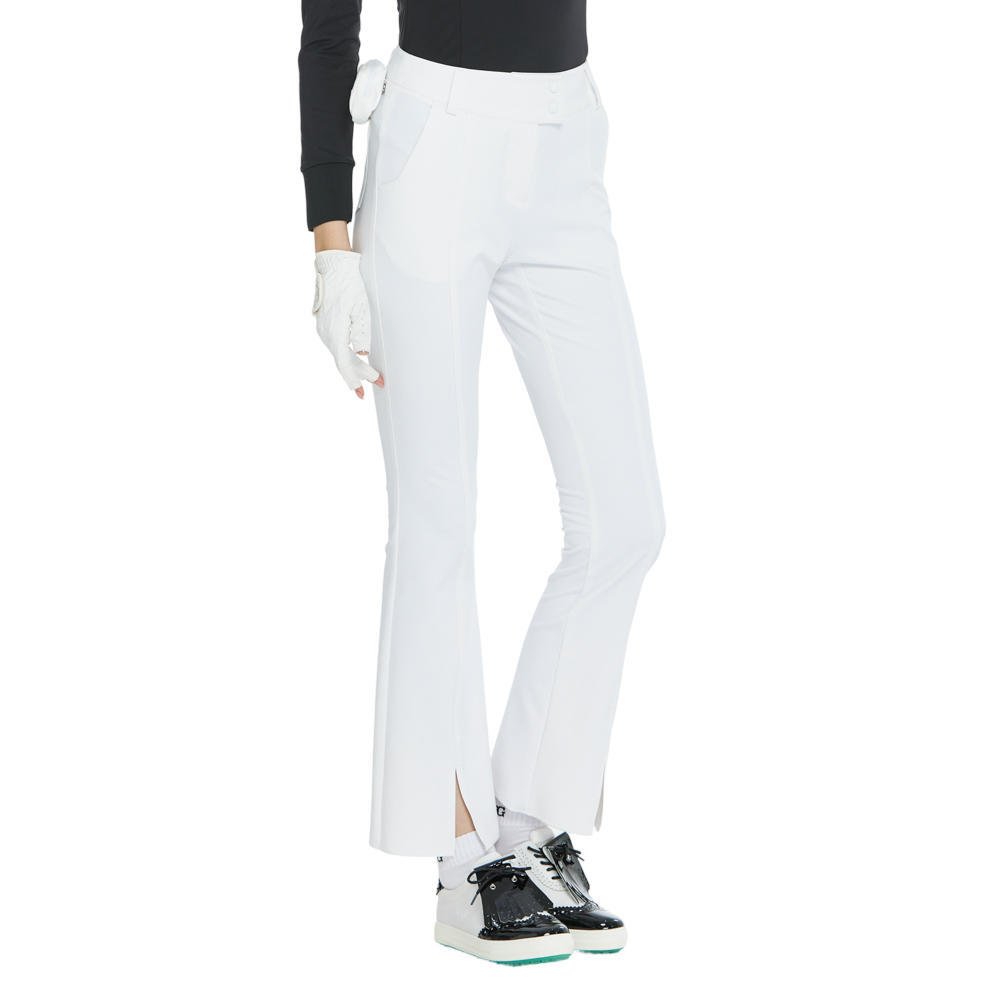 BLKTEE彈力腰微喇叭長褲(白)