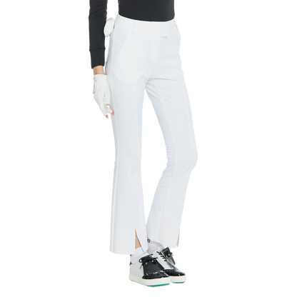 BLKTEE彈力腰微喇叭長褲(白)