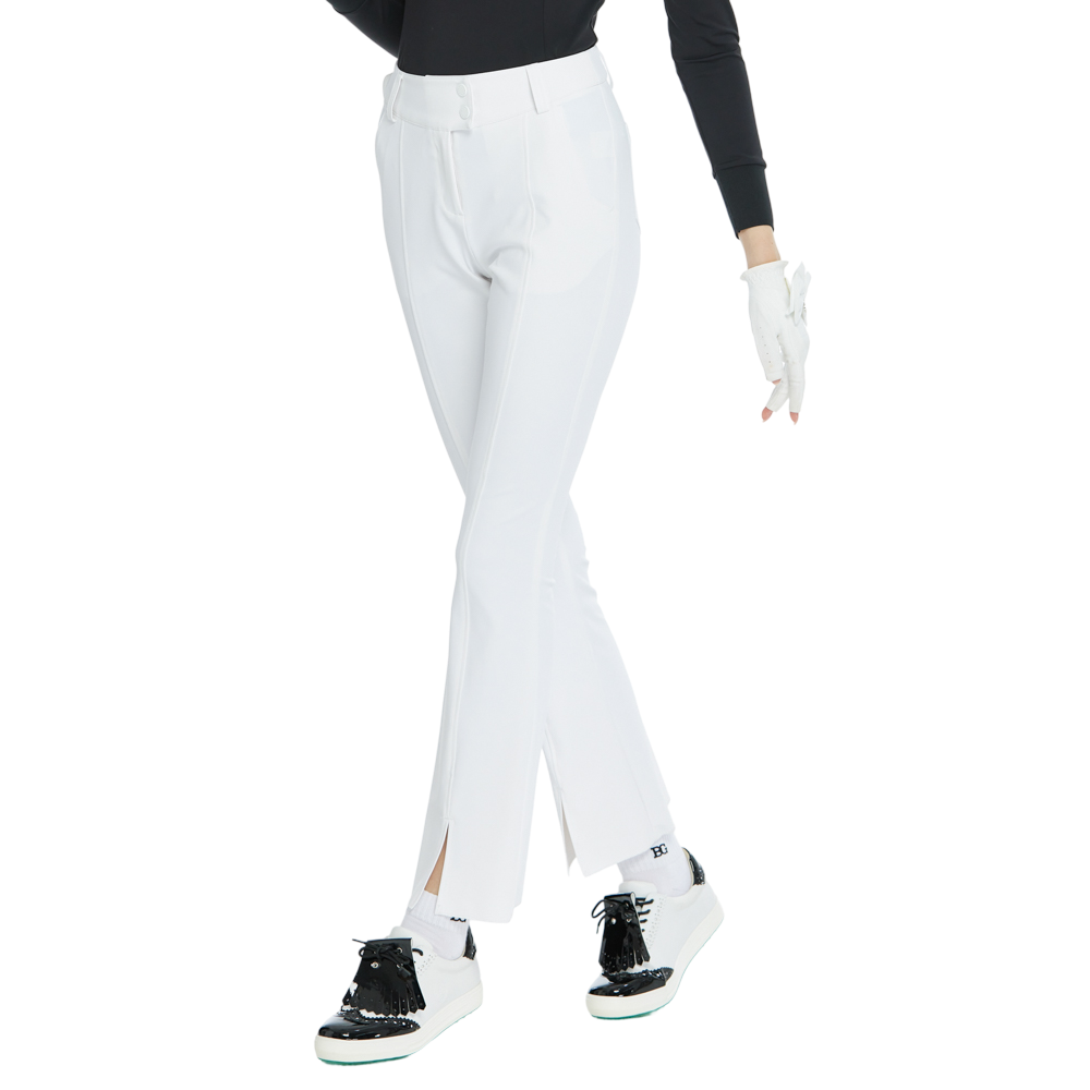 BLKTEE彈力腰微喇叭長褲(白)