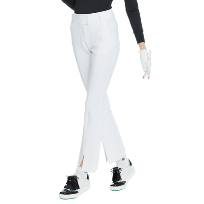 BLKTEE彈力腰微喇叭長褲(白)