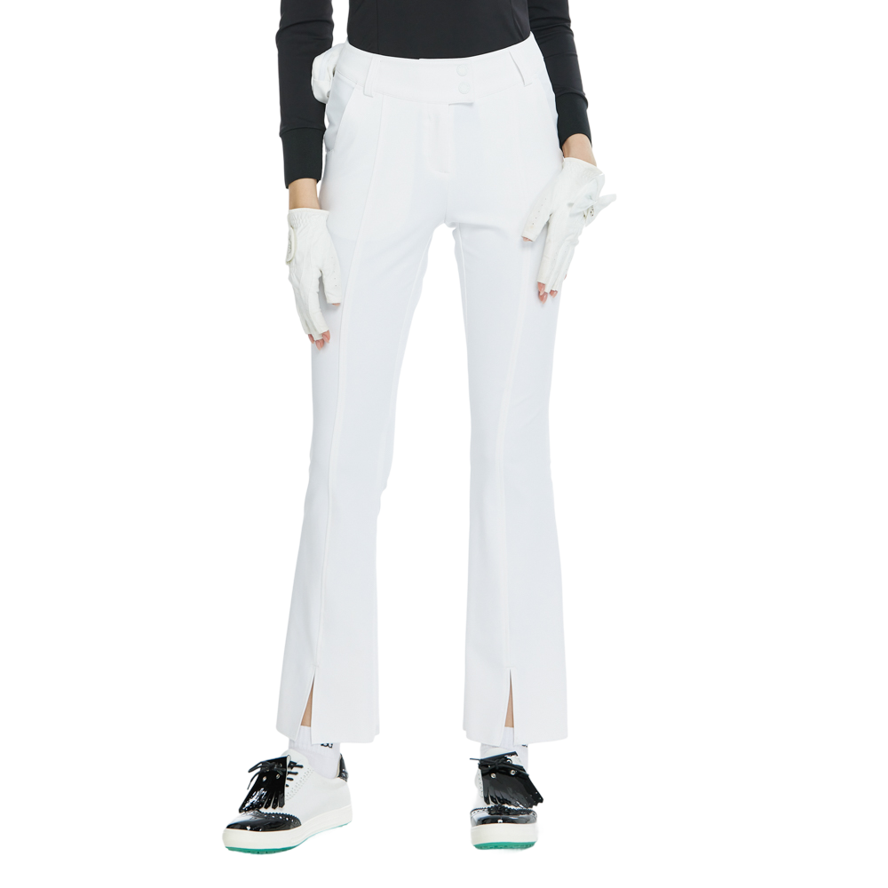 BLKTEE彈力腰微喇叭長褲(白)