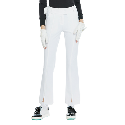 BLKTEE彈力腰微喇叭長褲(白)