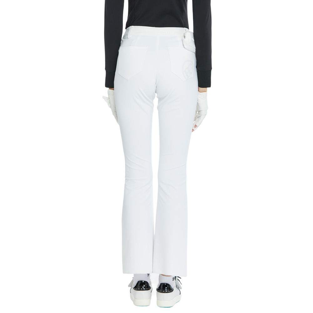 BLKTEE彈力腰微喇叭長褲(白)