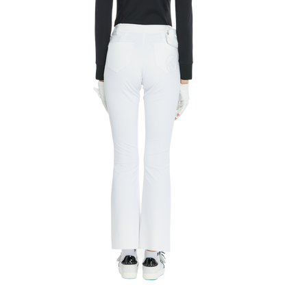 BLKTEE彈力腰微喇叭長褲(白)