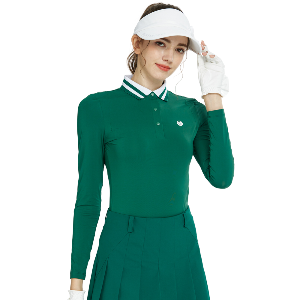 BLKTEE針織緹花領長袖衣(墨綠)