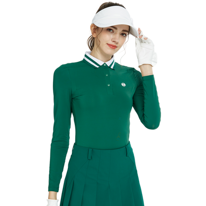 BLKTEE針織緹花領長袖衣(墨綠)