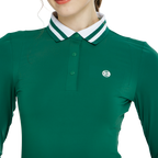 BLKTEE針織緹花領長袖衣(墨綠)