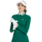 BLKTEE針織緹花領長袖衣(墨綠)