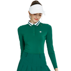 BLKTEE針織緹花領長袖衣(墨綠)