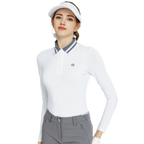 Baju atasan lengan panjang kolar jacquard rajutan (putih dan kelabu)