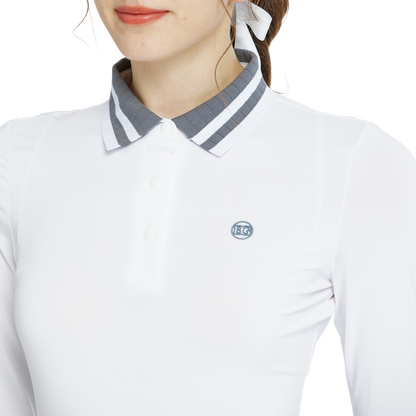 BLKTEE針織緹花領長袖衣(白灰)