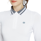 Baju atasan lengan panjang kolar jacquard rajutan (putih dan kelabu)