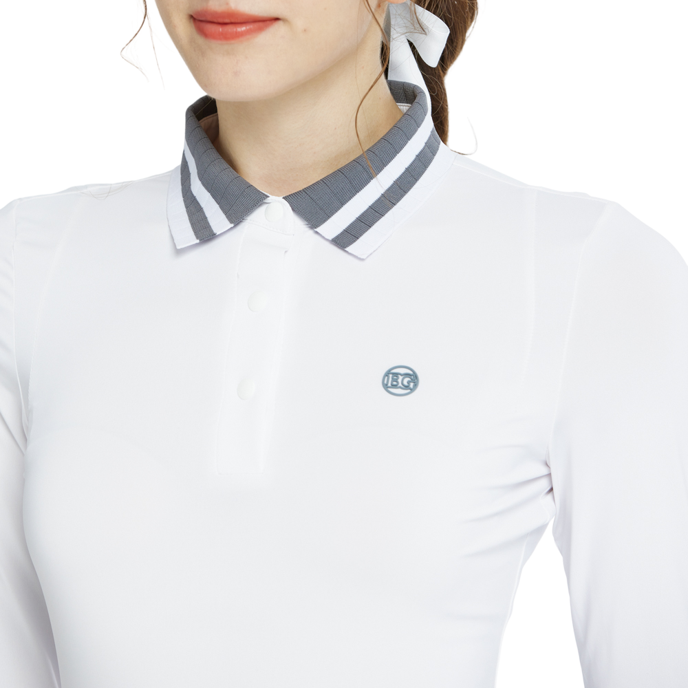 Baju atasan lengan panjang kolar jacquard rajutan (putih dan kelabu)