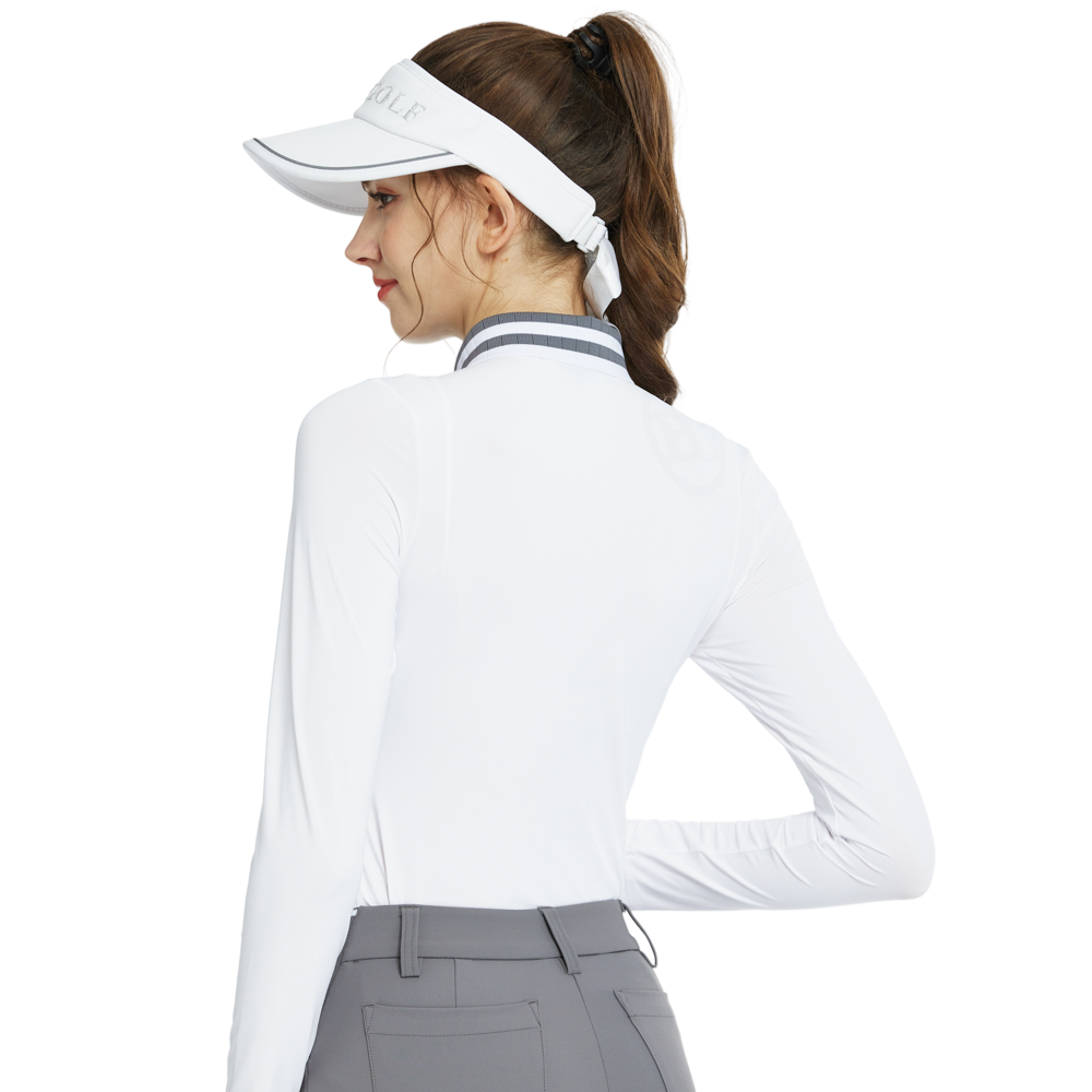 BLKTEE針織緹花領長袖衣(白灰)