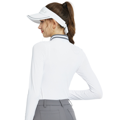 BLKTEE針織緹花領長袖衣(白灰)