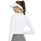 Baju atasan lengan panjang kolar jacquard rajutan (putih dan kelabu)