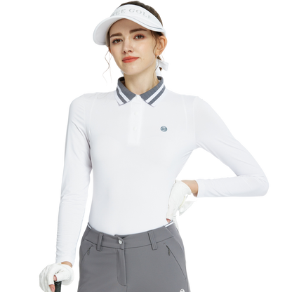 BLKTEE針織緹花領長袖衣(白灰)