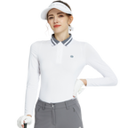 Baju atasan lengan panjang kolar jacquard rajutan (putih dan kelabu)