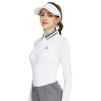 BLKTEE針織緹花領長袖衣(白灰)