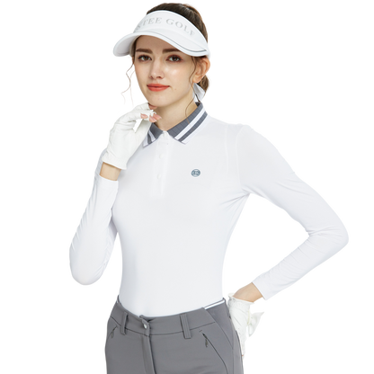 BLKTEE針織緹花領長袖衣(白灰)