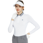 Baju atasan lengan panjang kolar jacquard rajutan (putih dan kelabu)