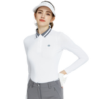 Baju atasan lengan panjang kolar jacquard rajutan (putih dan kelabu)