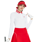 Knitted jacquard collar long-sleeved top (white and red)