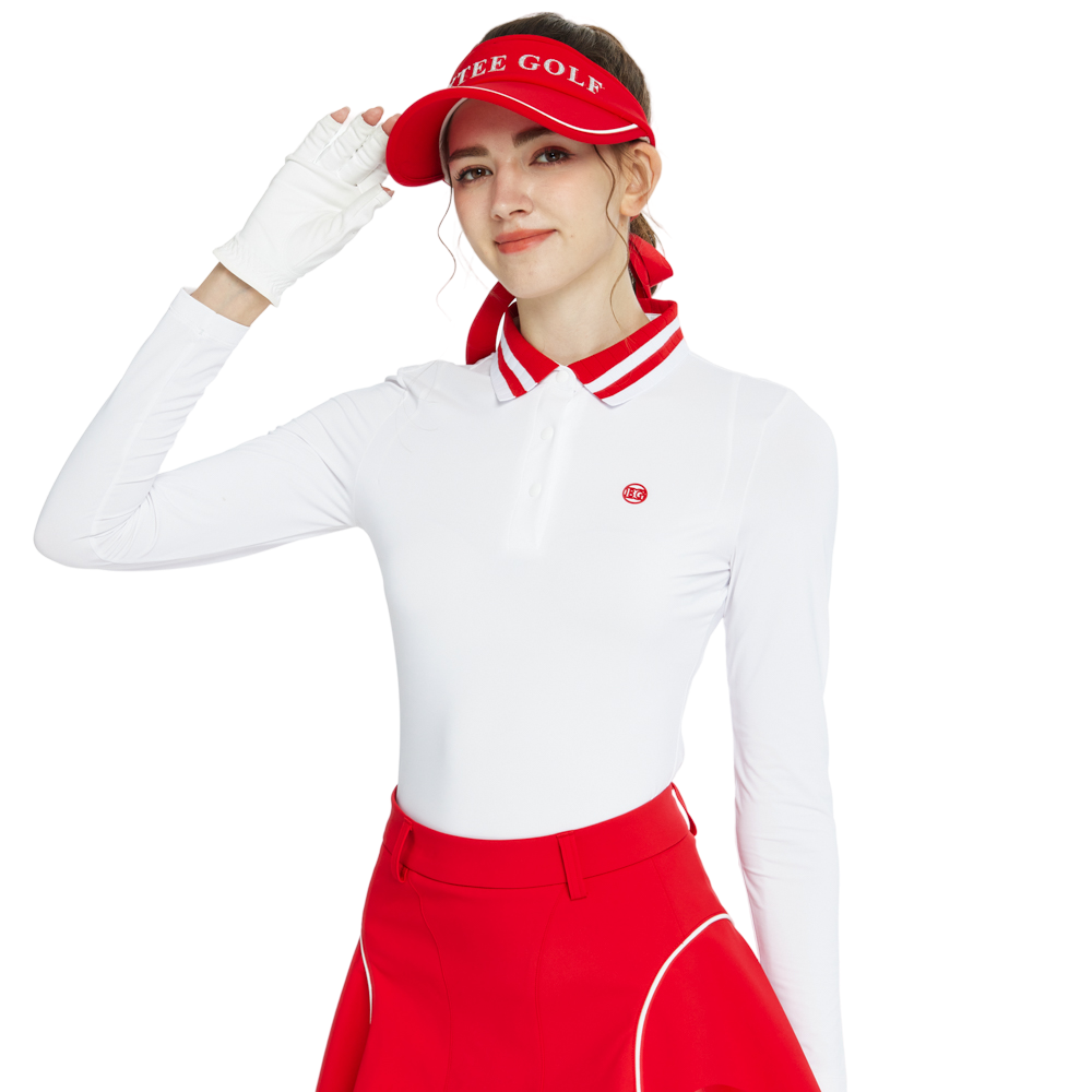 Knitted jacquard collar long-sleeved top (white and red)