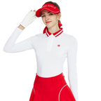 Knitted jacquard collar long-sleeved top (white and red)